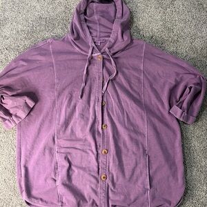 Coldwater Creek 1X Purple Hooded Button Front Sweatshirt Jacket